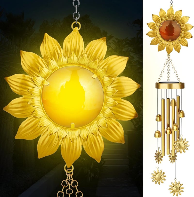 JYPS Solar Wind Chimes with Sunflower LED Lights, 42-Inch Large Waterproof Outdoor Garden Decor for Patio Yard, Unique Gifts for Women Mom Grandma, Mother's Day Christmas Birthday Easy-Install Design - Image 1